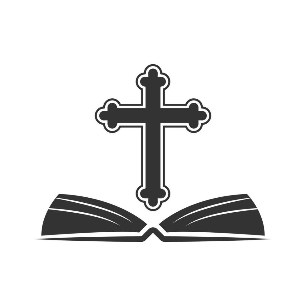 Vector illustration of christian book icon in dark color and white background