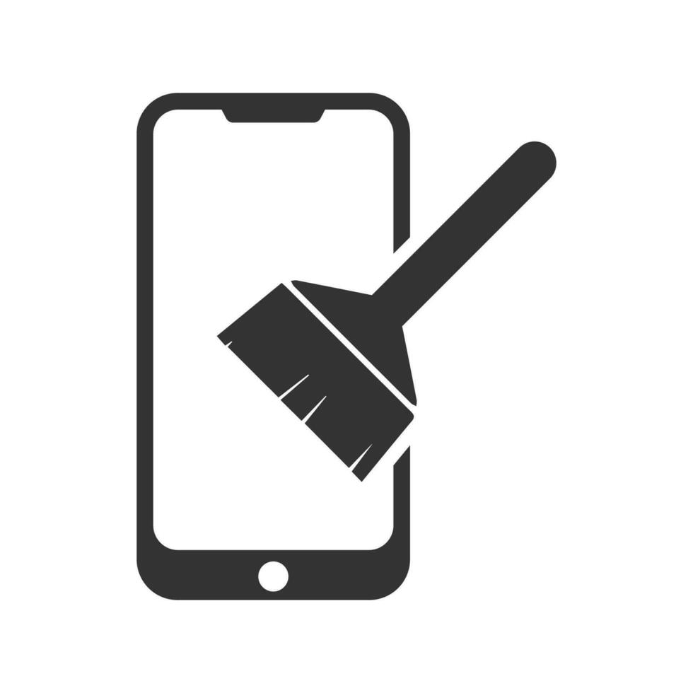 Vector illustration of smartphone cleaner icon in dark color and white background