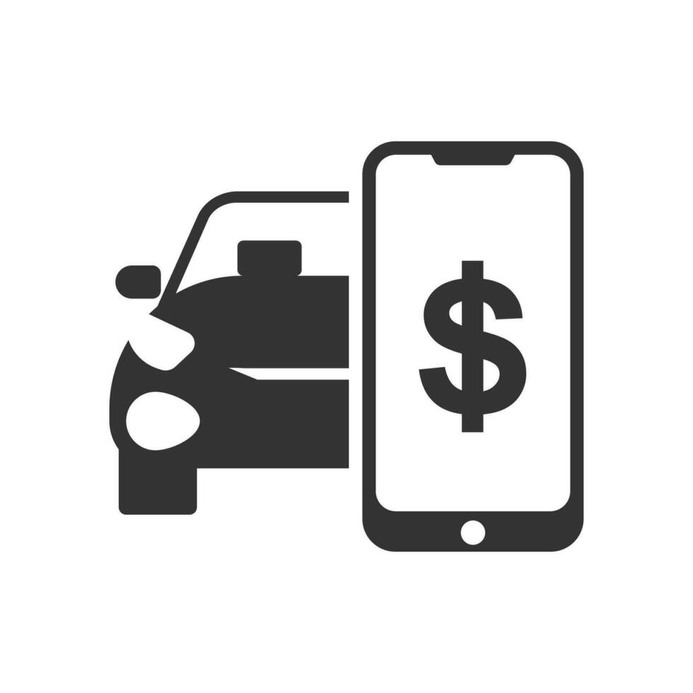 Vector illustration of pay for a taxi with a smartphone icon in dark color and white background