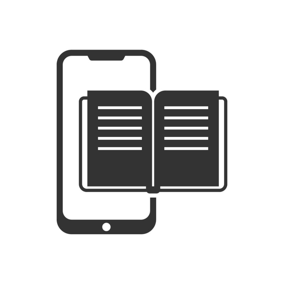 Vector illustration of e books on smartphones icon in dark color and white background