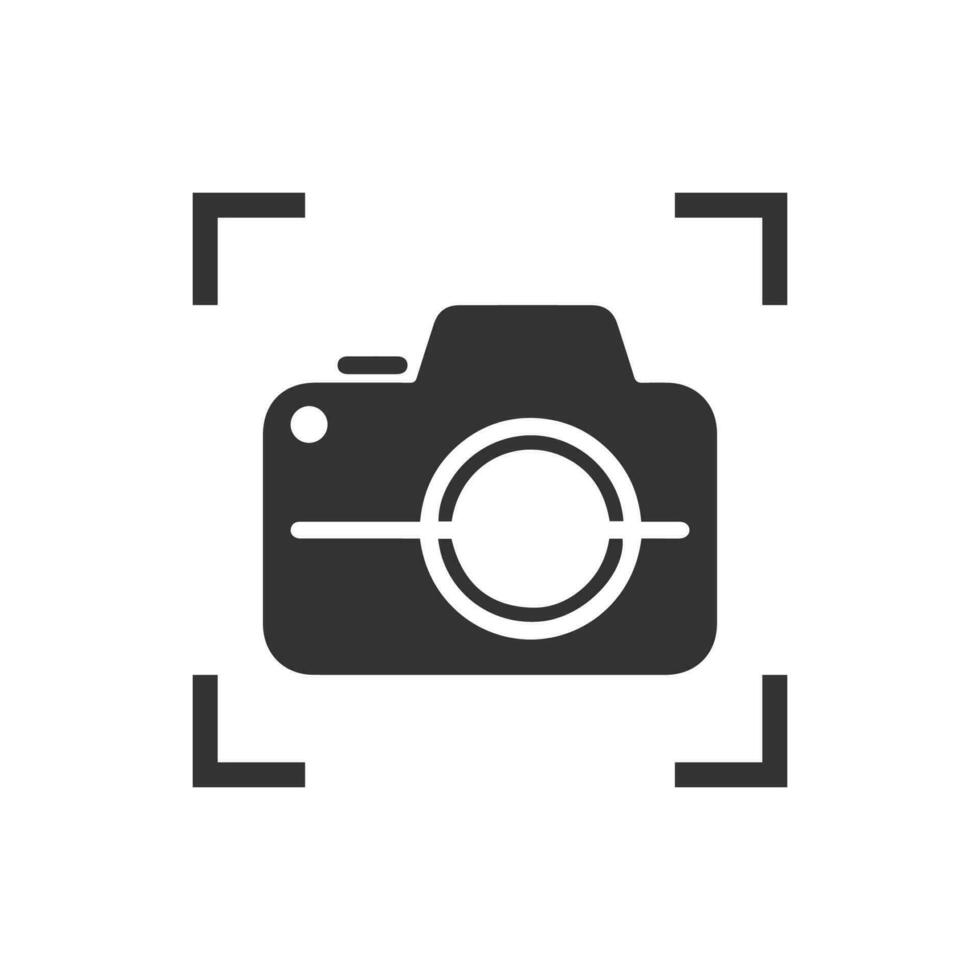 Vector illustration of focus camera icon in dark color and white background