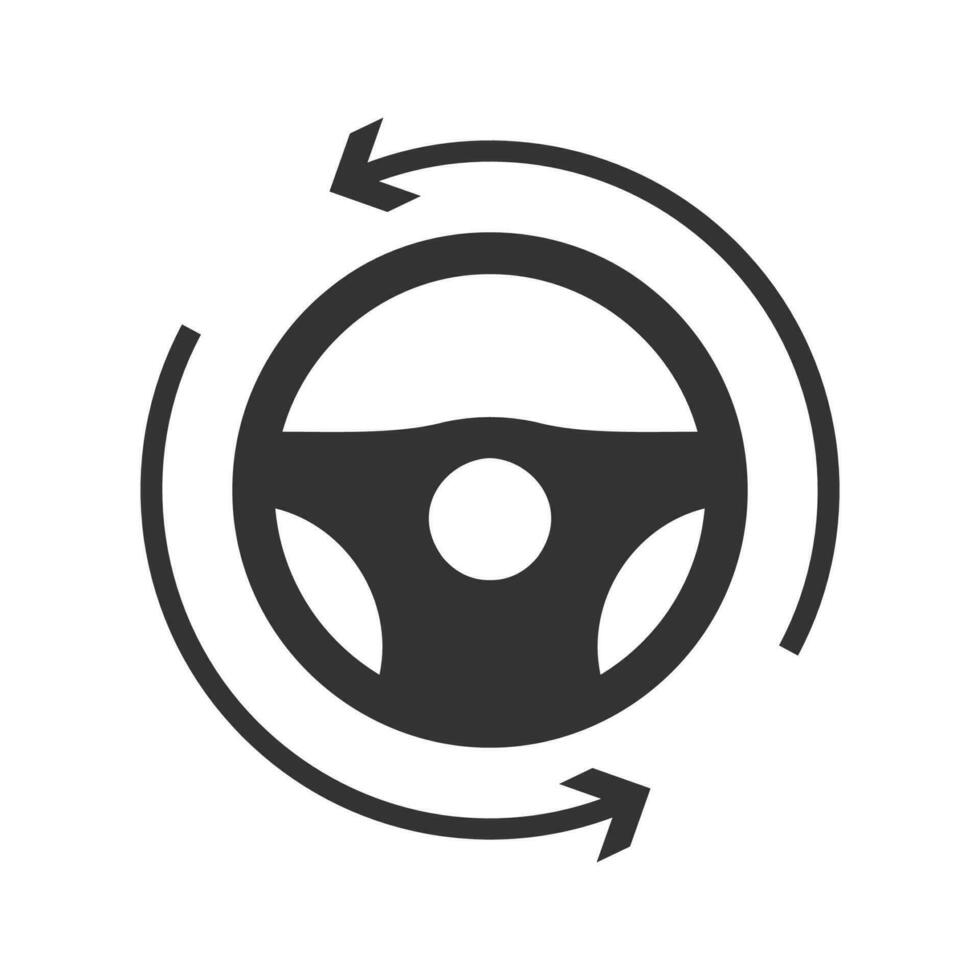 Vector illustration of turn the steering wheel icon in dark color and white background