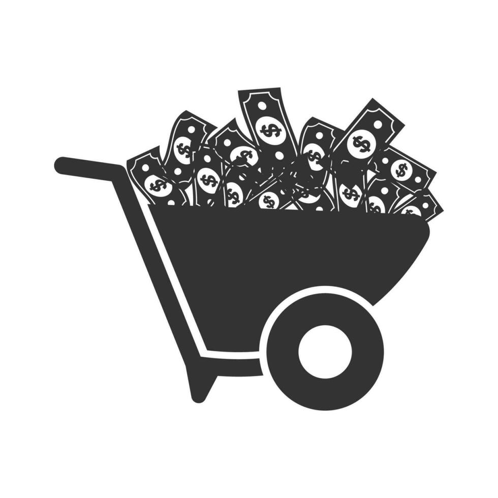 Vector illustration of cart money icon in dark color and white background