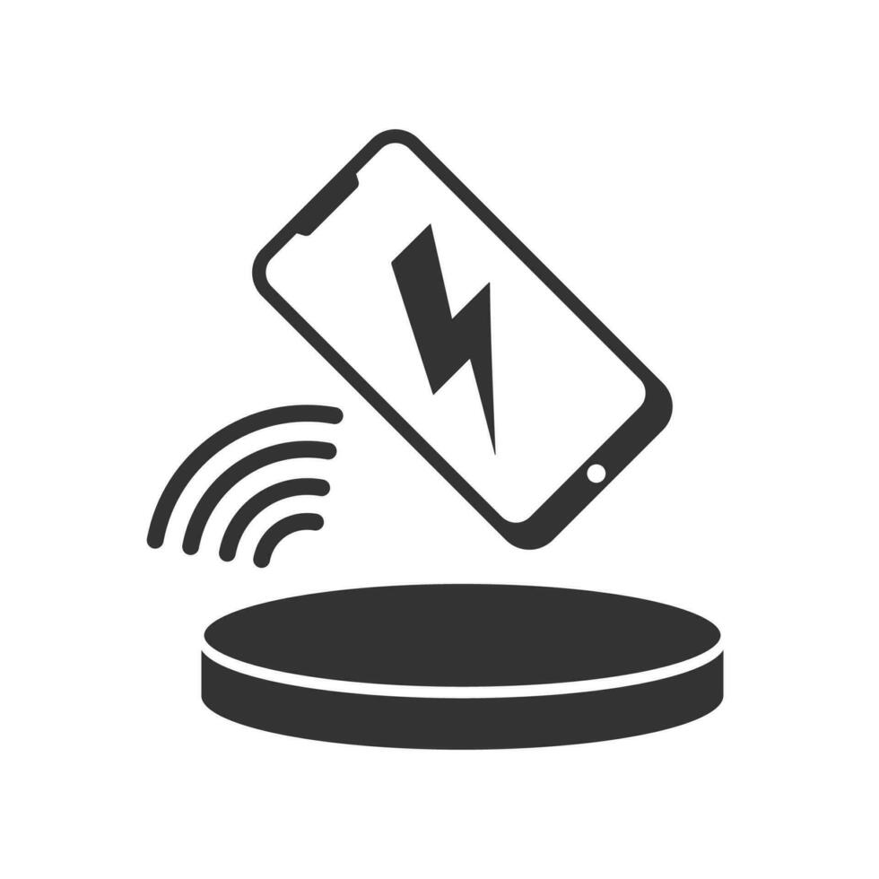 Vector illustration of wireless smartphone charger  icon in dark color and white background