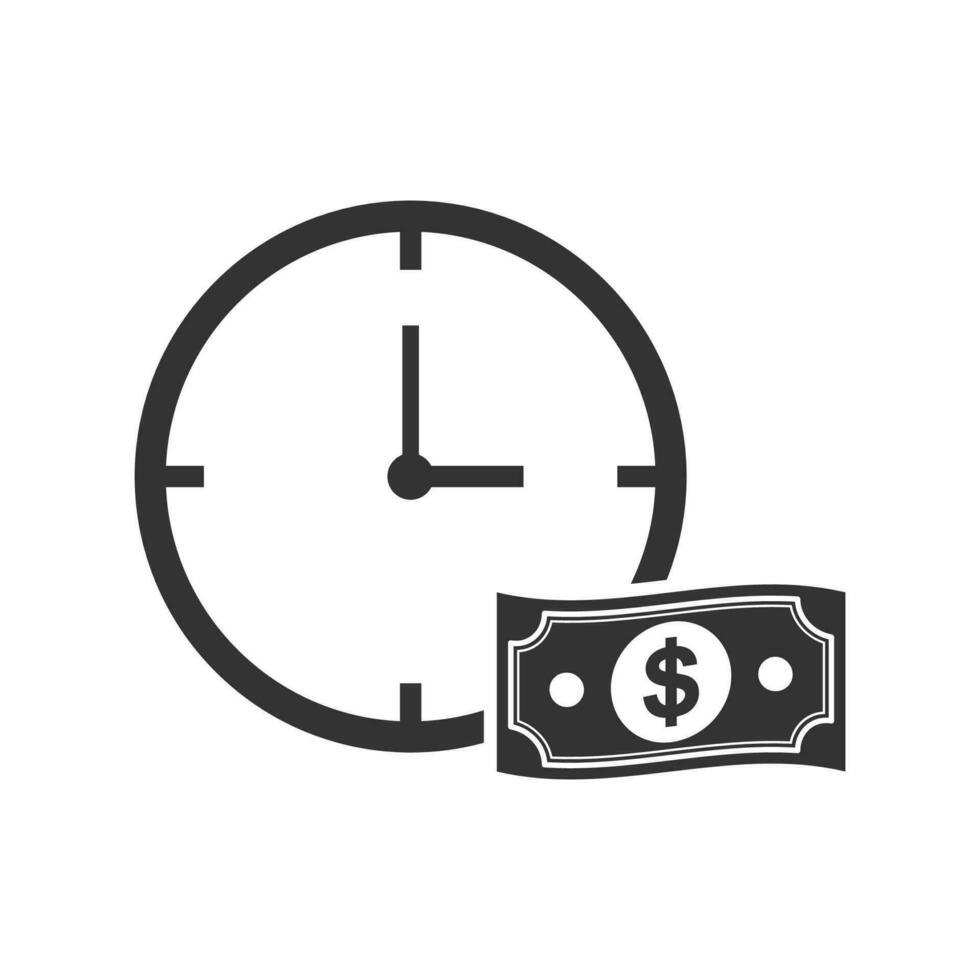 Vector illustration of Time is money icon in dark color and white background