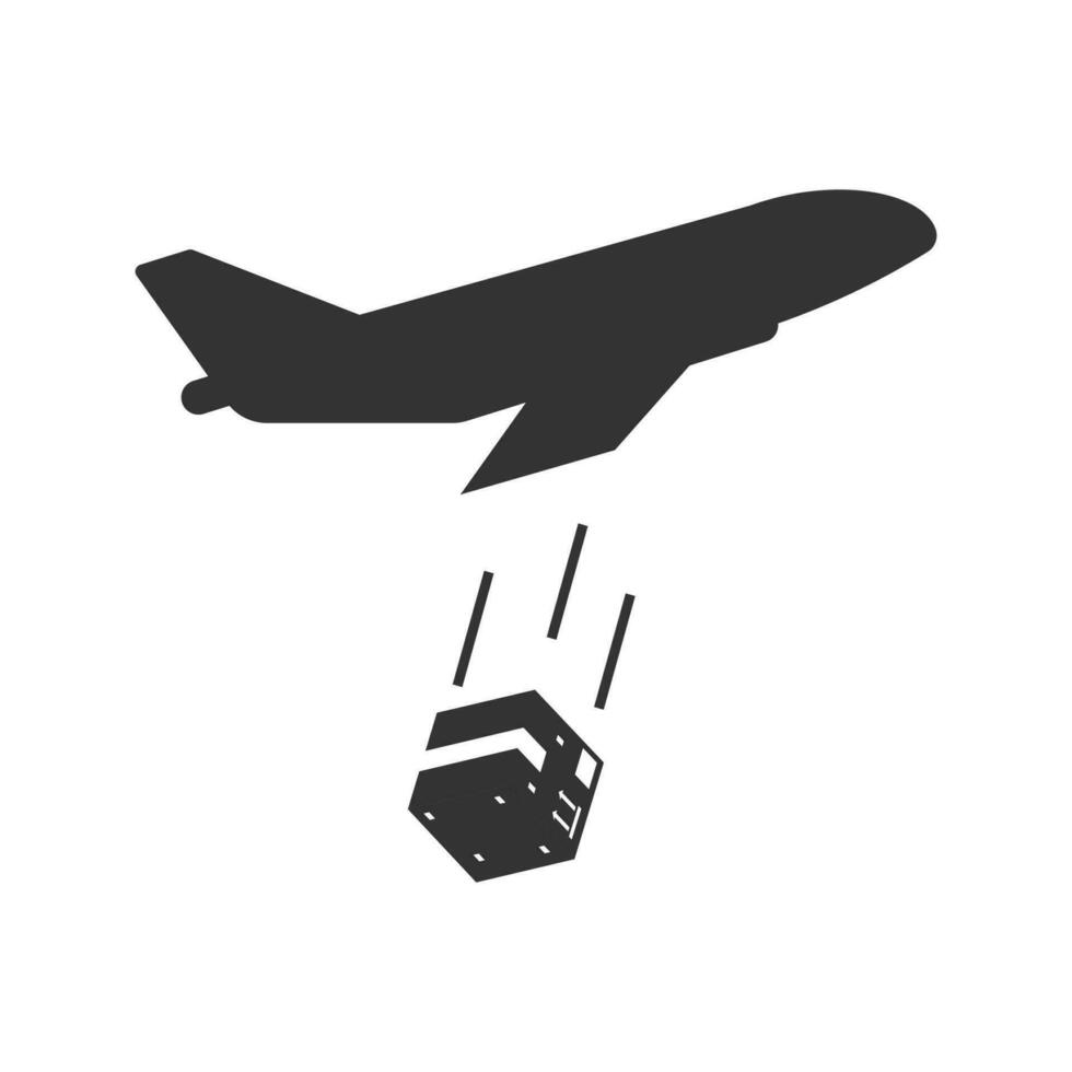 vector ilustración de paquete caja avión icono en oscuro color y blanco antecedentes
