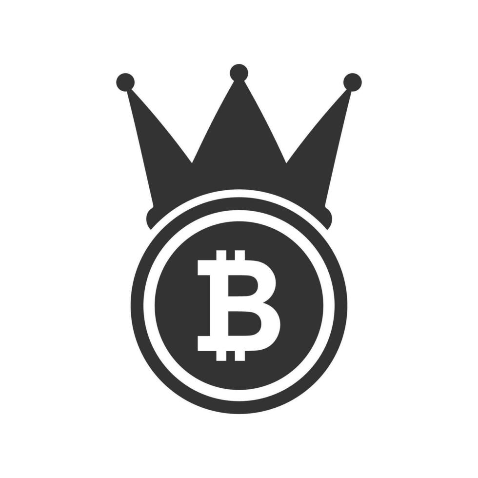 Vector illustration of bitcoin crown icon in dark color and white background