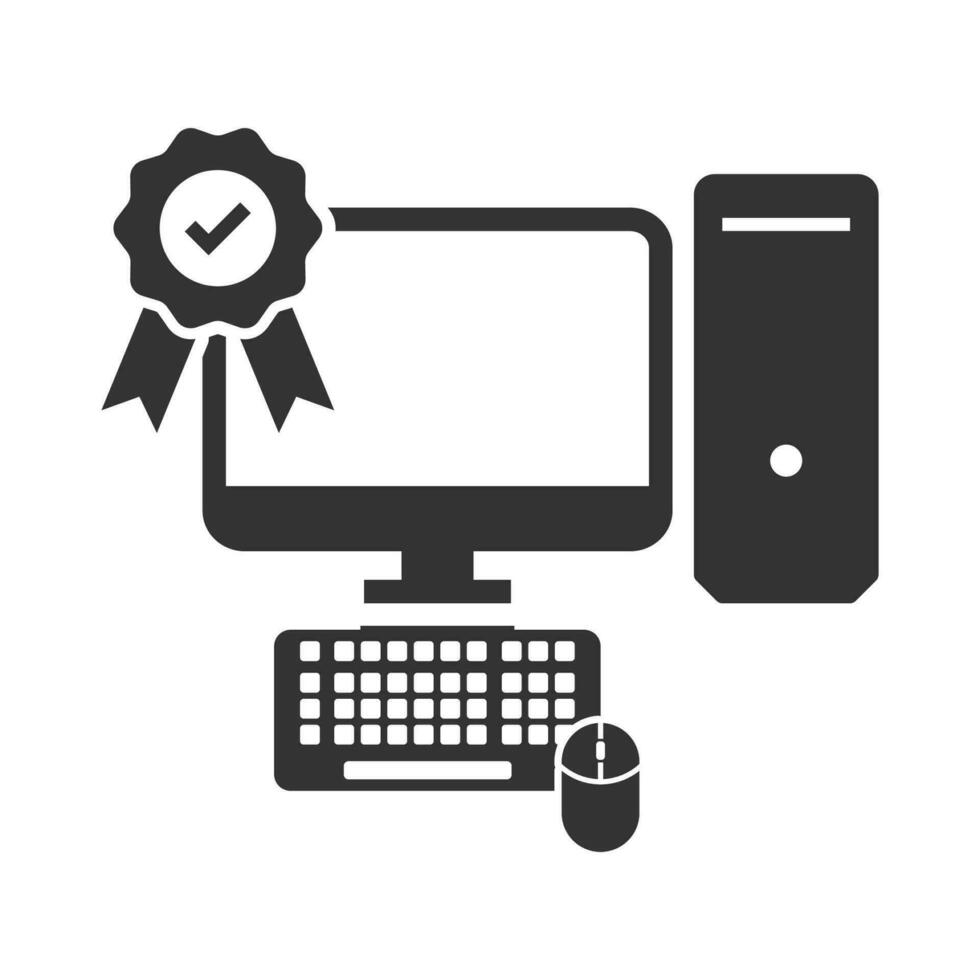 Vector illustration of certified computer icon in dark color and white background