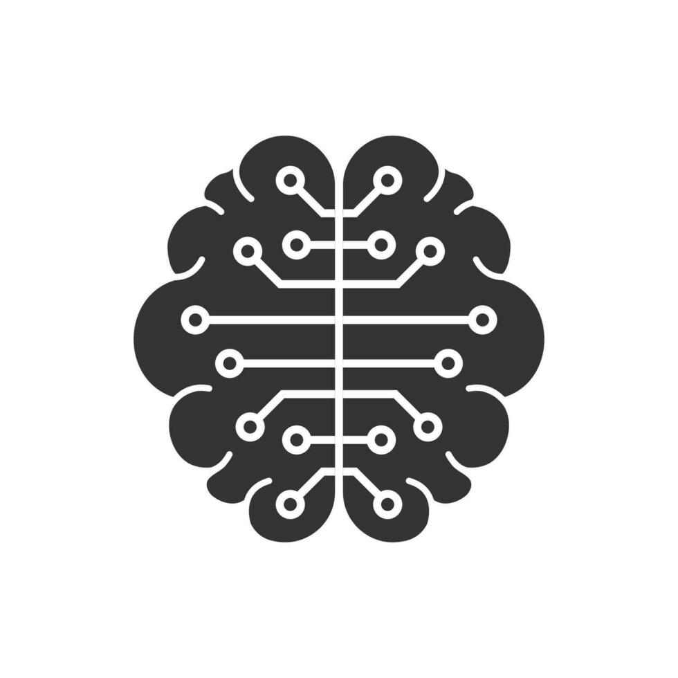 Vector illustration of ai technology brain icon in dark color and white background