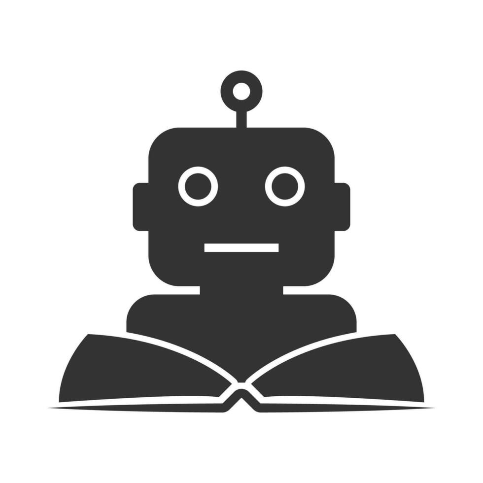 Vector illustration of robot education  icon in dark color and white background
