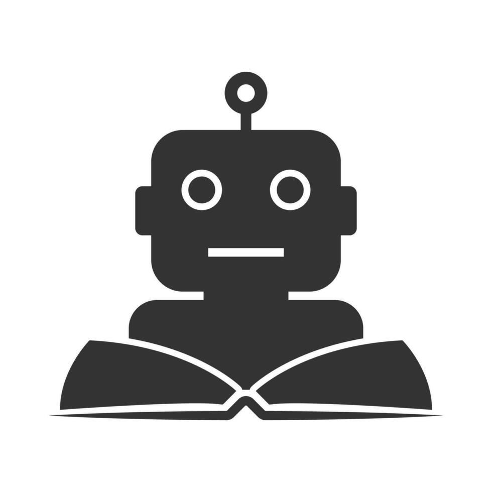 Vector illustration of robot education  icon in dark color and white background