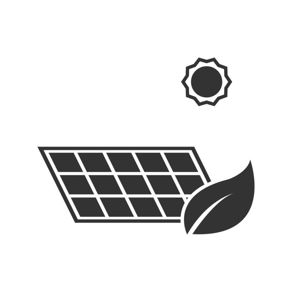 Vector illustration of eco-friendly solar panels icon in dark color and white background