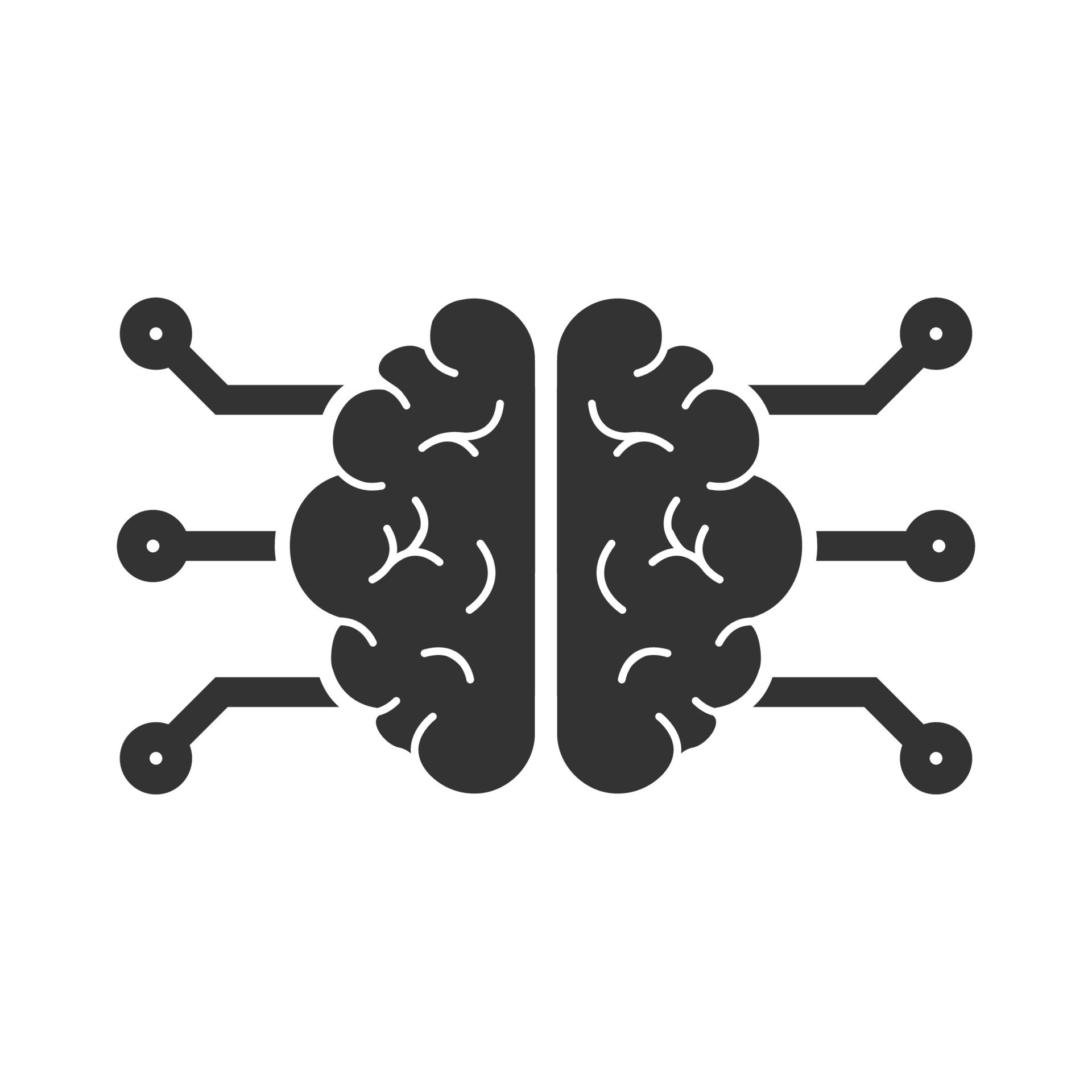 Vector illustration of brain technology icon in dark color and white