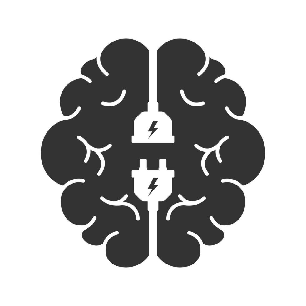 Vector illustration of brain plug icon in dark color and white background