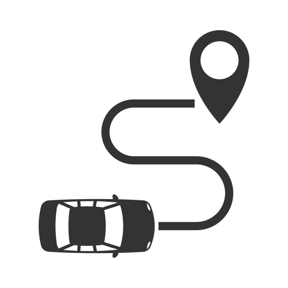 Vector illustration of car route icon in dark color and white background