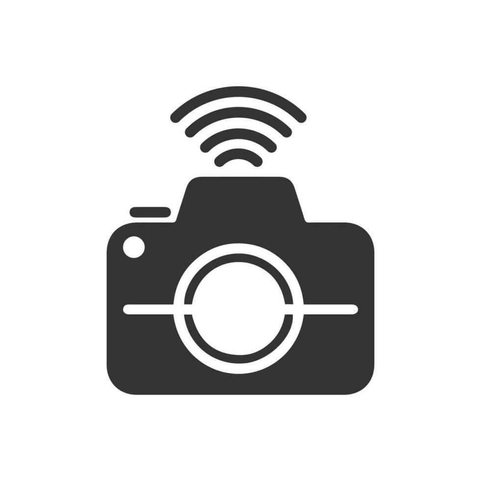 Vector illustration of camera signal icon in dark color and white background