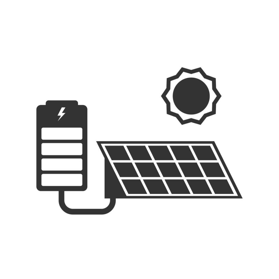 Vector illustration of solar panel battery icon in dark color and white background