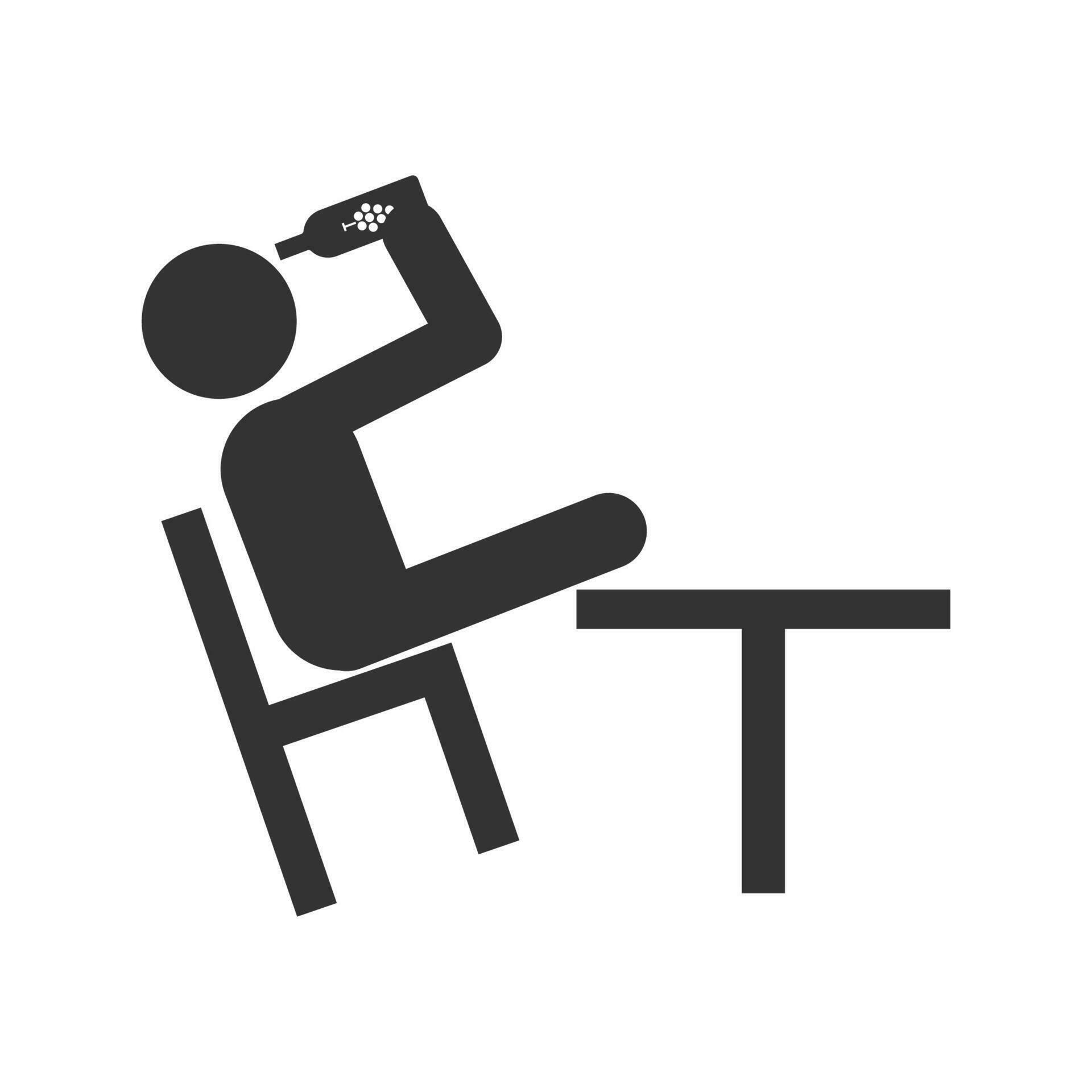 Vector illustration of wine drunk icon in dark color and white