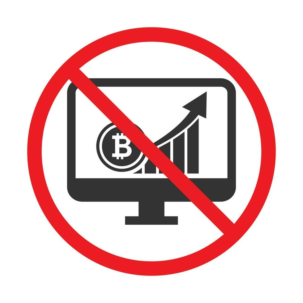 Vector illustration of prohibited from operating bitcoins icon in dark color and white background