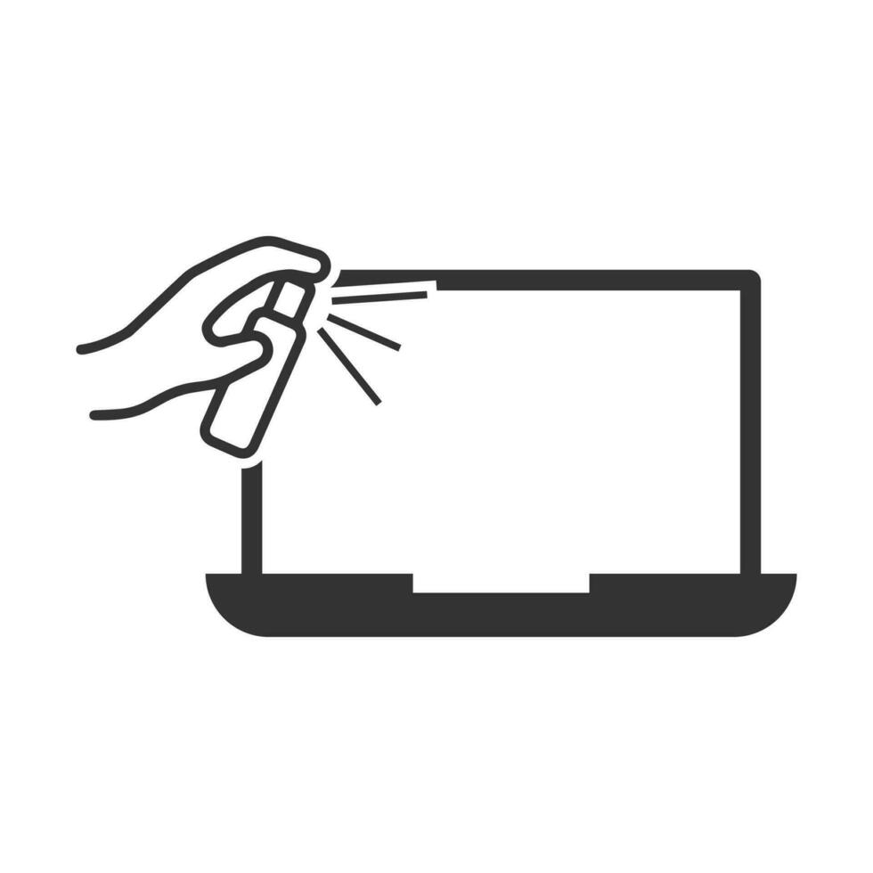 Vector illustration of spray laptop screen icon in dark color and white background