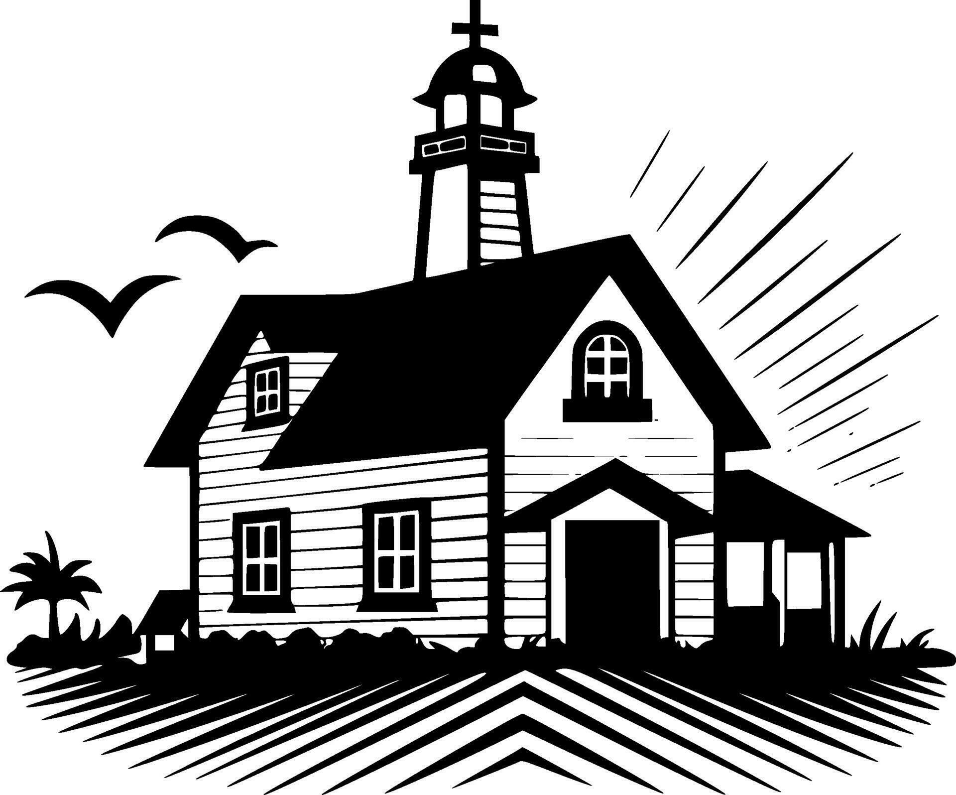 Farmhouse, Black and White Vector illustration 26703209 Vector Art at