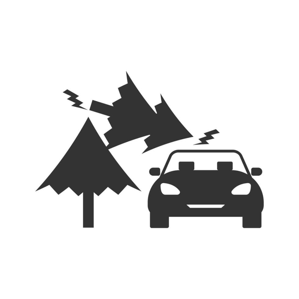 Vector illustration of tree fell on the road icon in dark color and white background