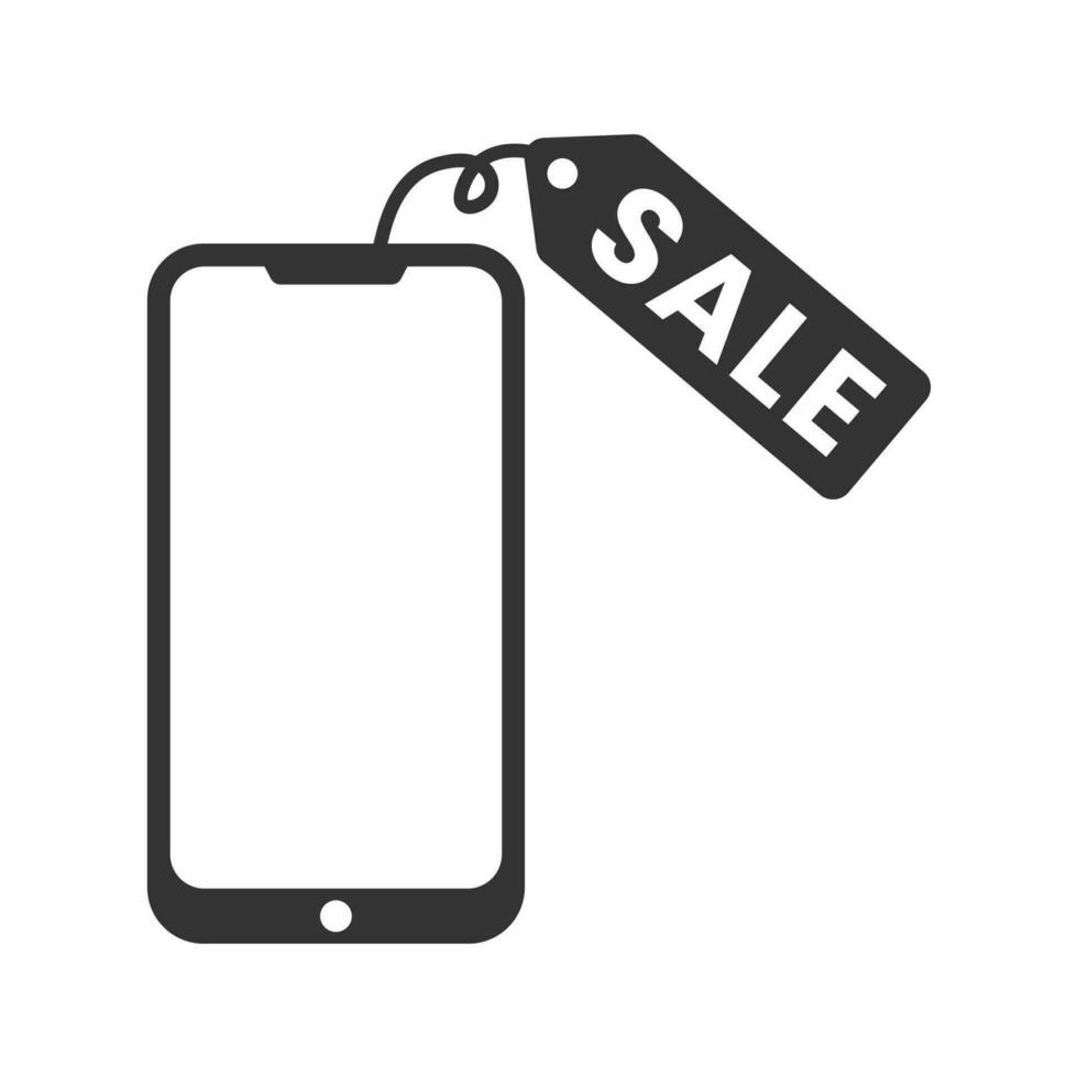 Vector illustration of smartphone for sale icon in dark color and white background