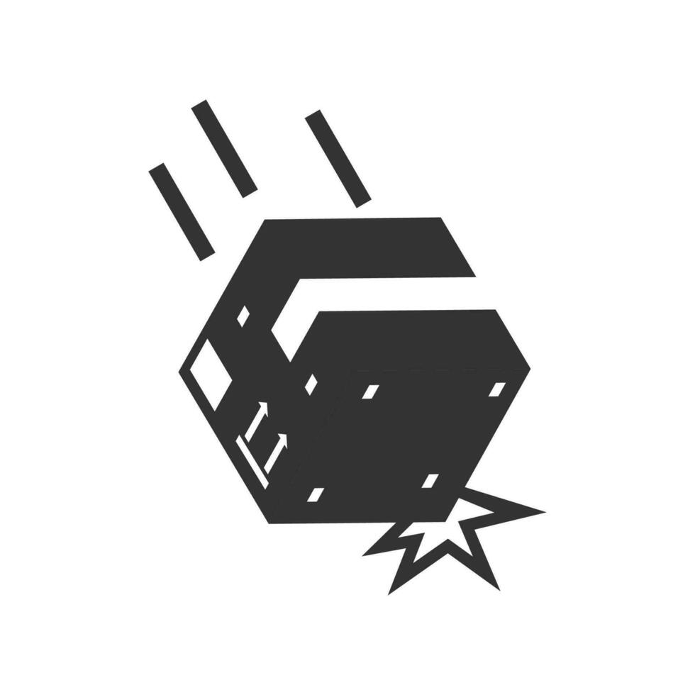 Vector illustration of falling box icon in dark color and white