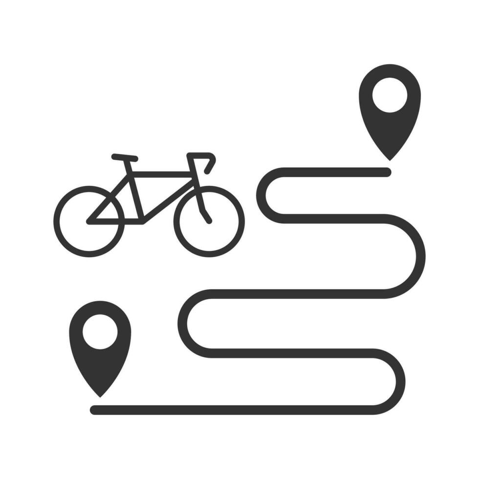 Vector illustration of cycling route icon in dark color and white background