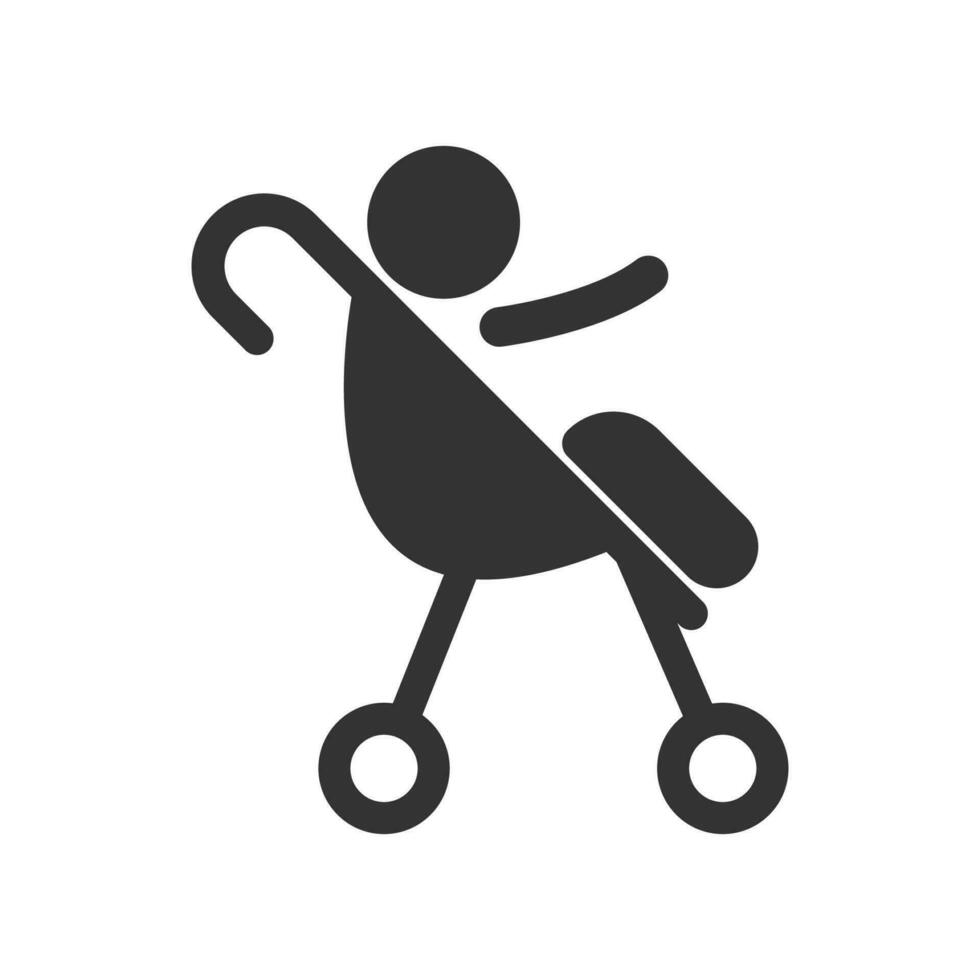 Vector illustration of baby stroller icon in dark color and white background