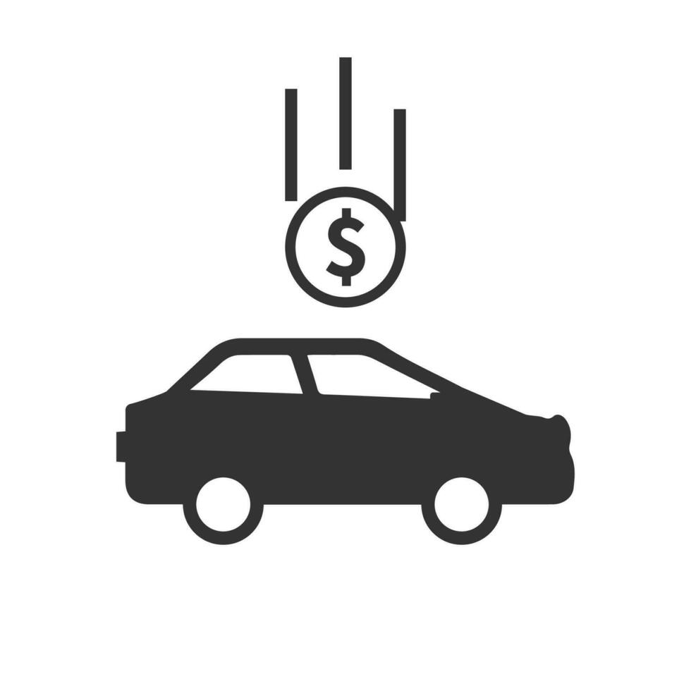 Vector illustration of car prices down icon in dark color and white background