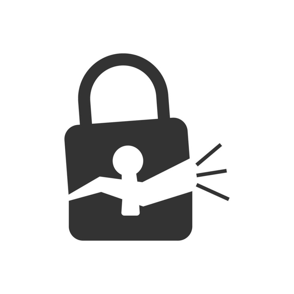 Vector illustration of broken padlock icon in dark color and white background