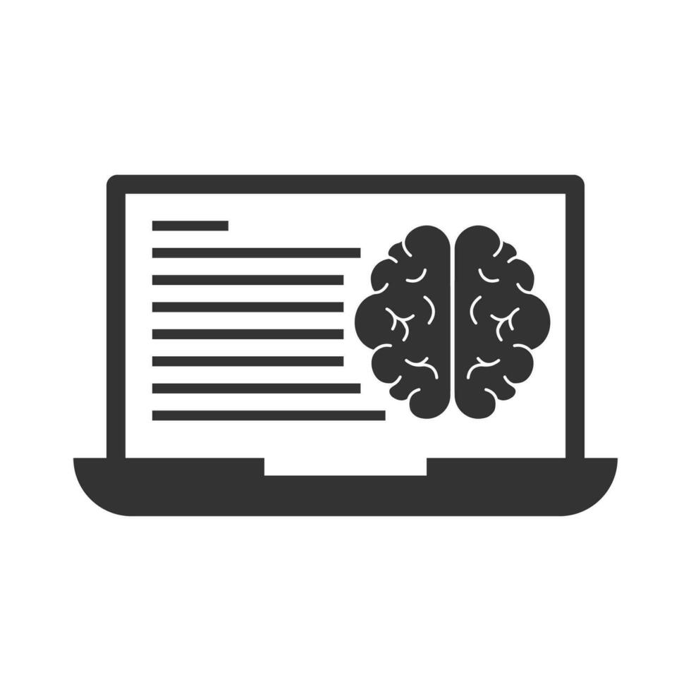 Vector illustration of computer brain icon in dark color and white background