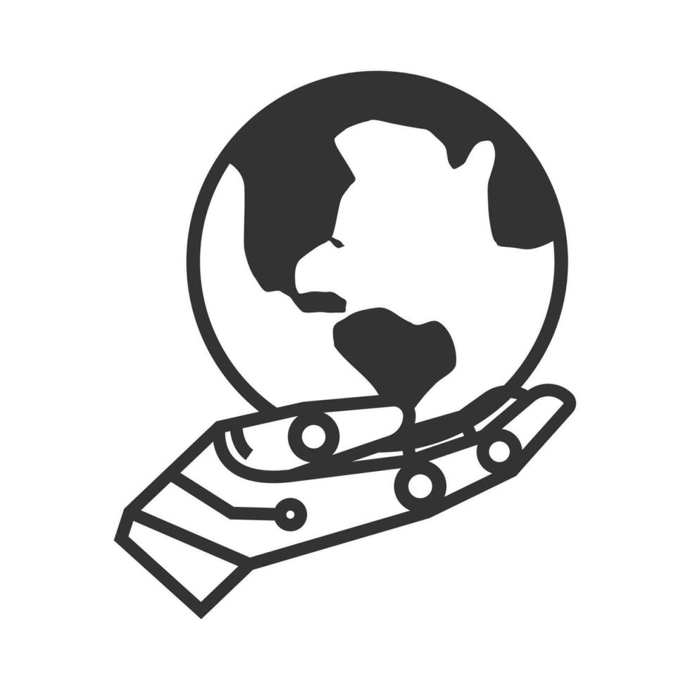 Vector illustration of robots earth icon in dark color and white background