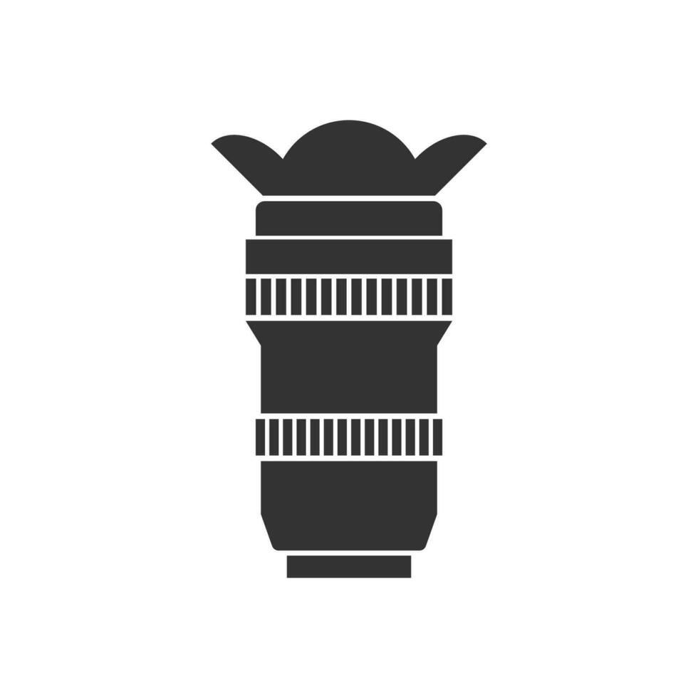 Vector illustration of camera lens icon in dark color and white background