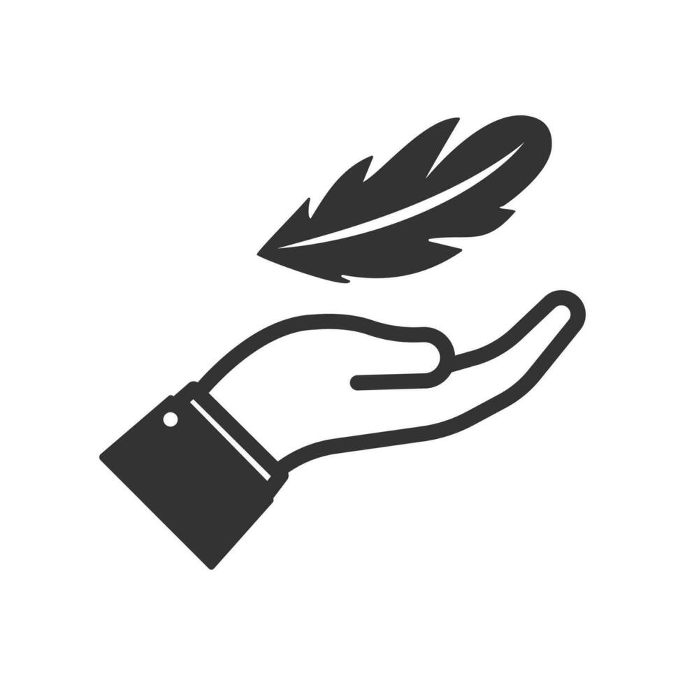 Vector illustration of feather icon in dark color and white background