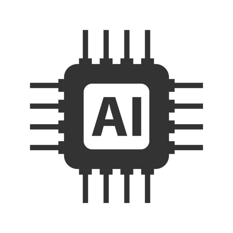 Vector illustration of ai chip icon in dark color and white background