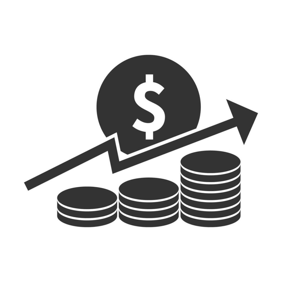 Vector illustration of money growth icon in dark color and white background