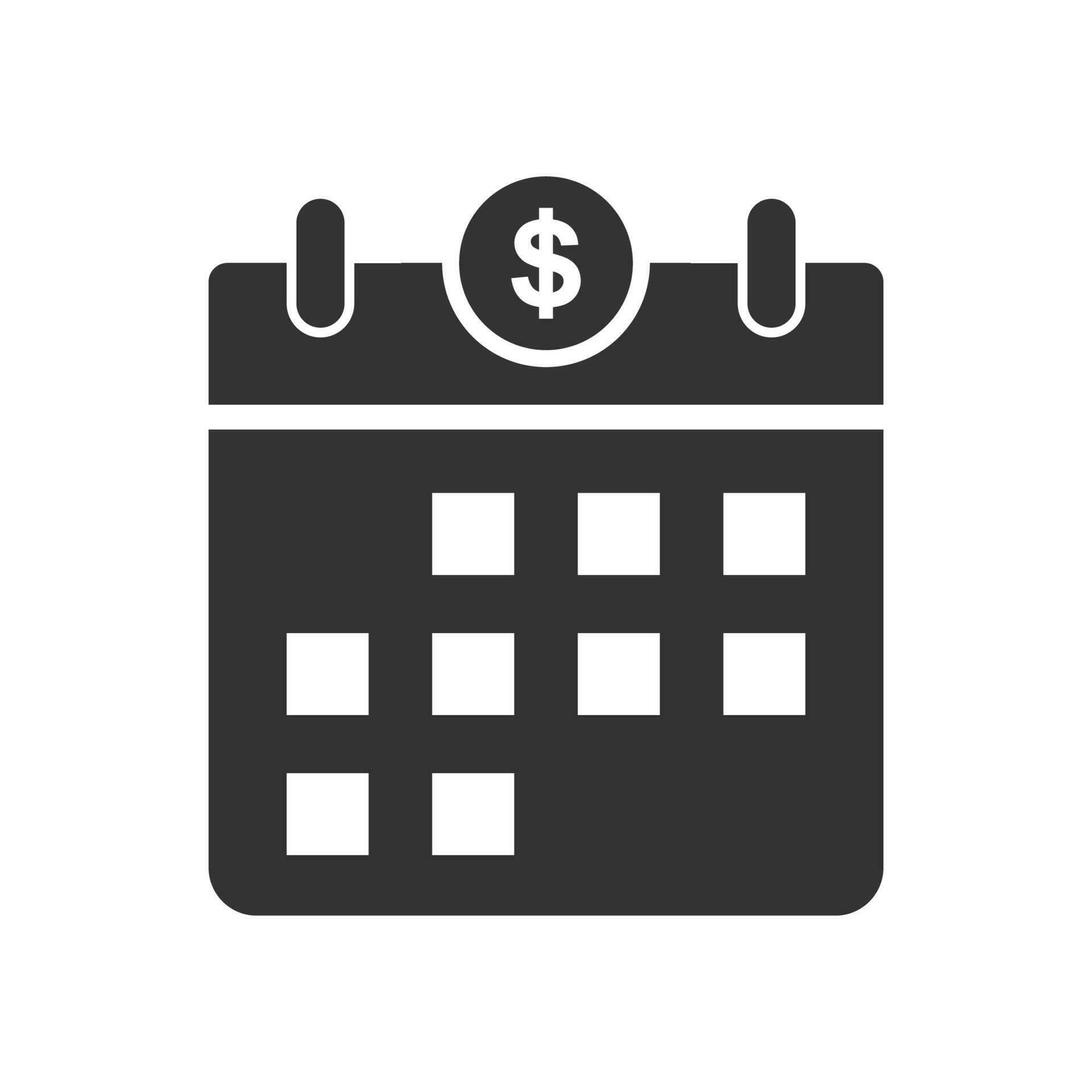 Vector illustration of pay calendar icon in dark color and white