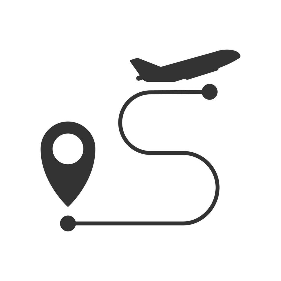 Vector illustration of flight route icon in dark color and white background