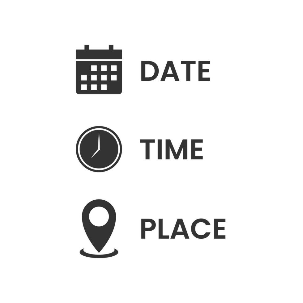 Vector illustration of date time place icon in dark color and white background