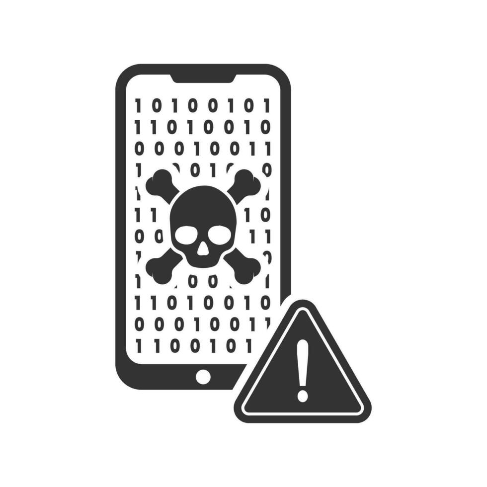 Vector illustration of smartphone virus icon in dark color and white background