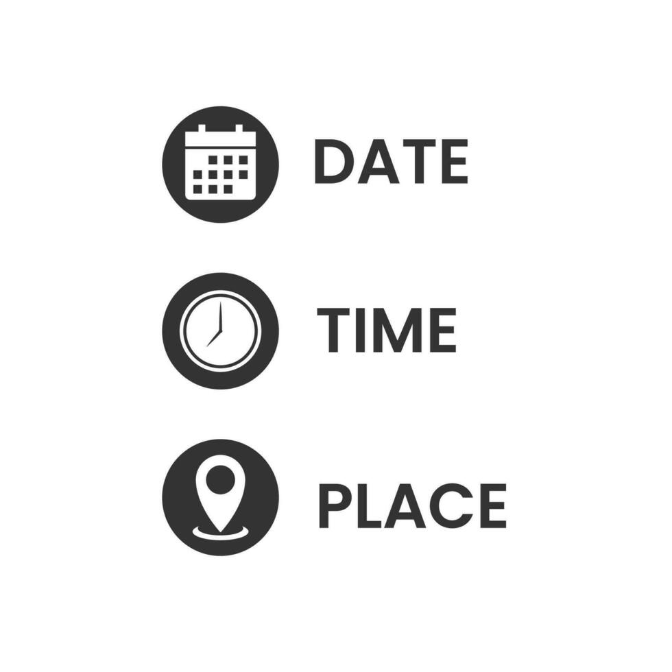 Vector illustration of date time place icon in dark color and white background