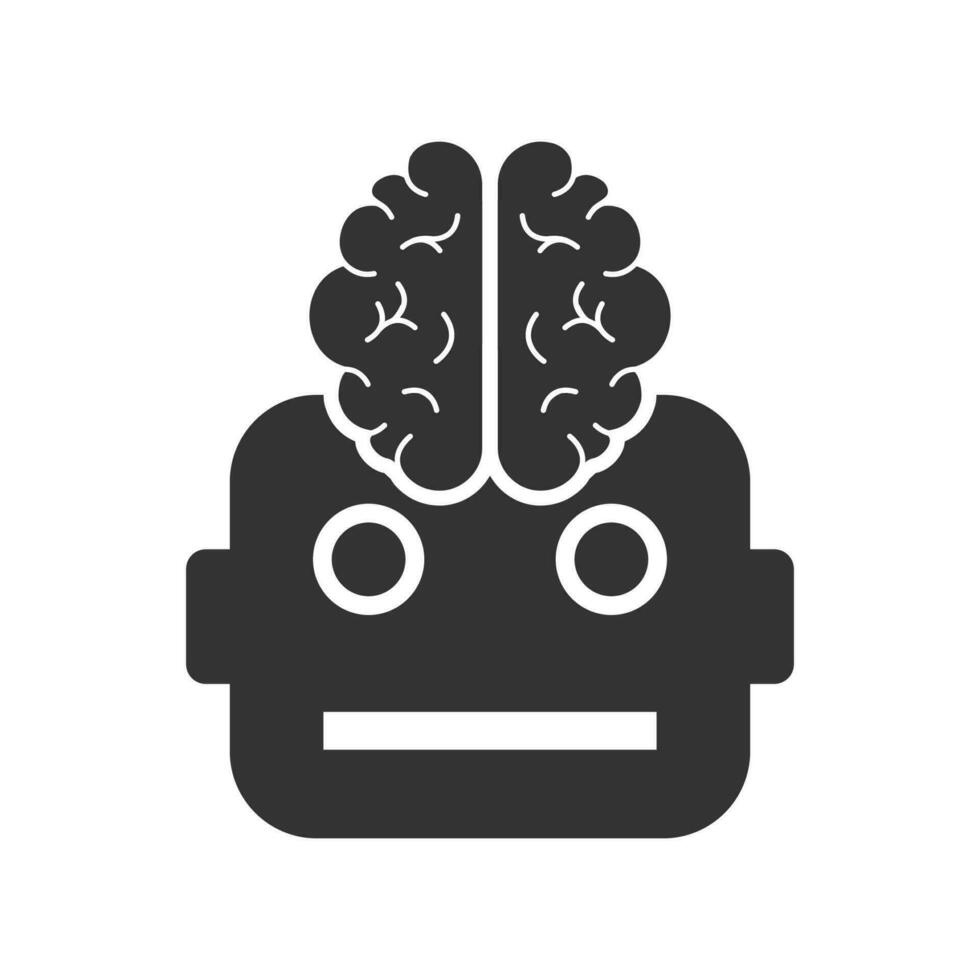 Vector illustration of robotic brain icon in dark color and white background