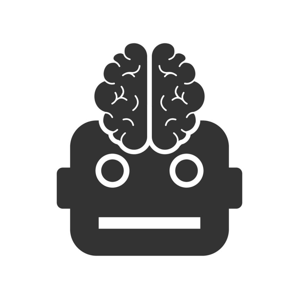 Vector illustration of robotic brain icon in dark color and white background