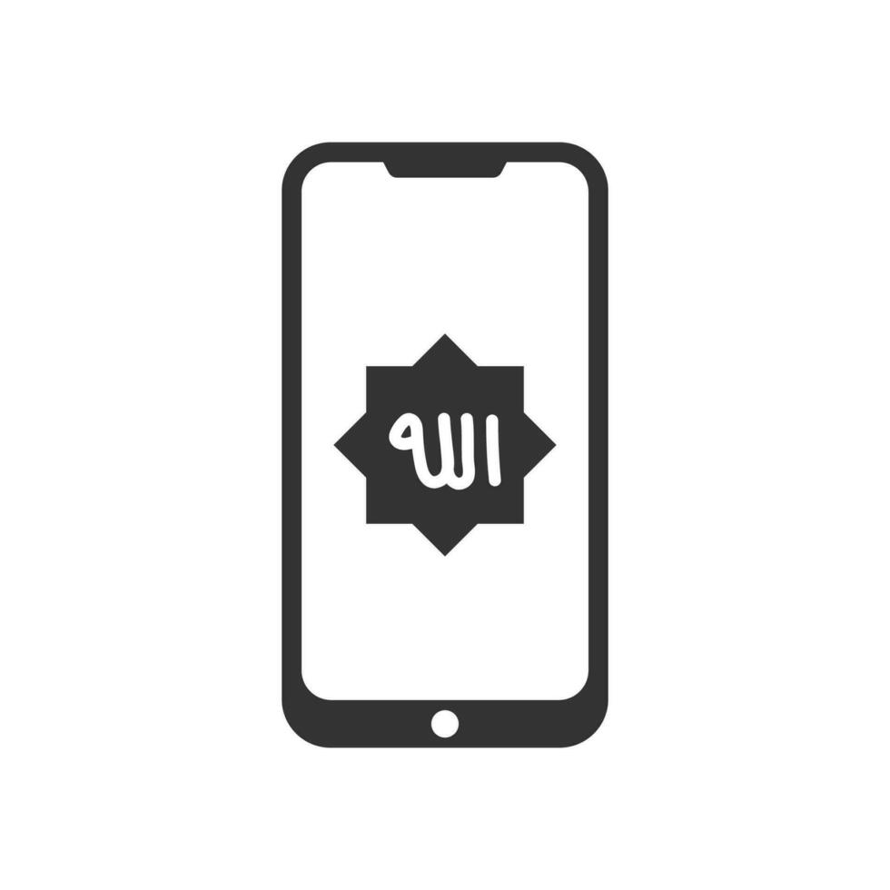 Vector illustration of muslim pray on smartphone icon in dark color and white background