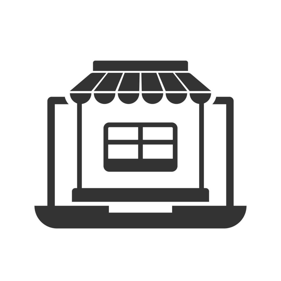 Vector illustration of laptop shop icon in dark color and white background