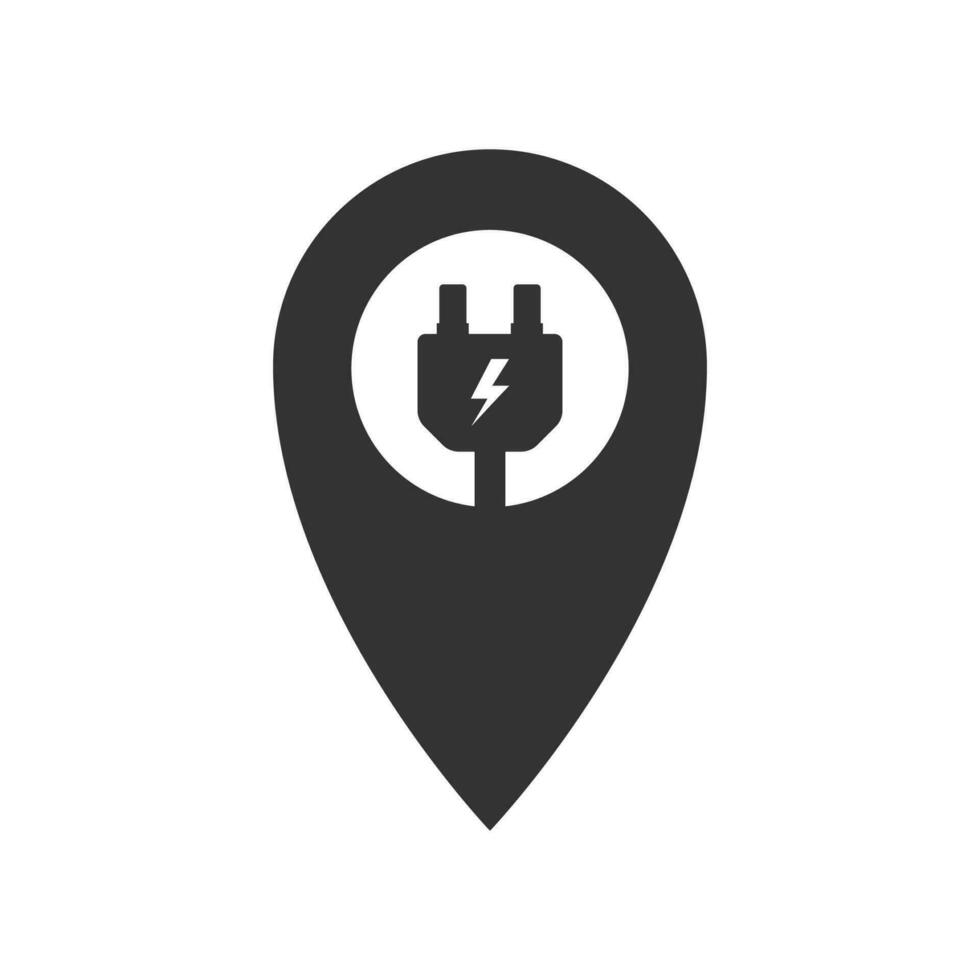 Vector illustration of charging location icon in dark color and white background