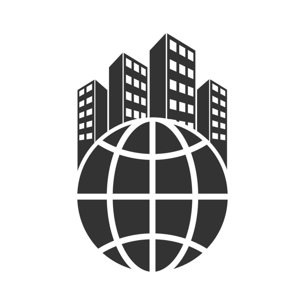 vector ilustración de global edificio icono en oscuro color y blanco antecedentes