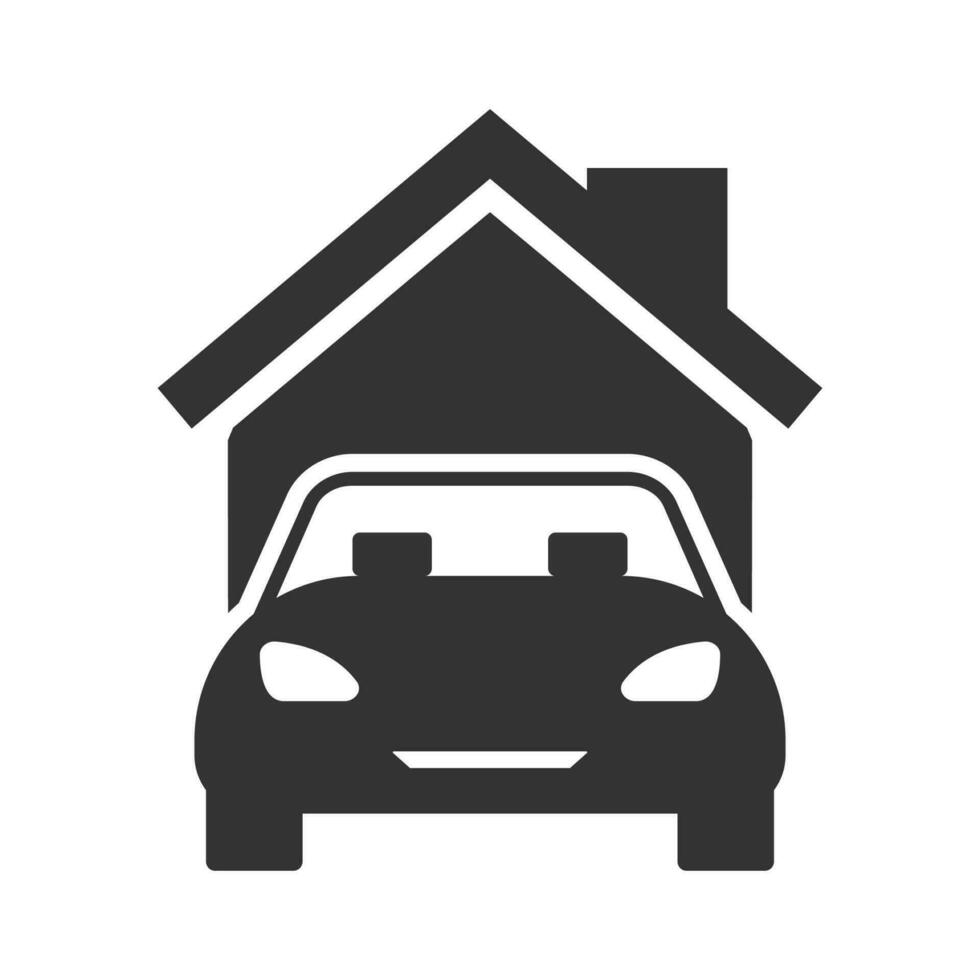 Vector illustration of car house icon in dark color and white
